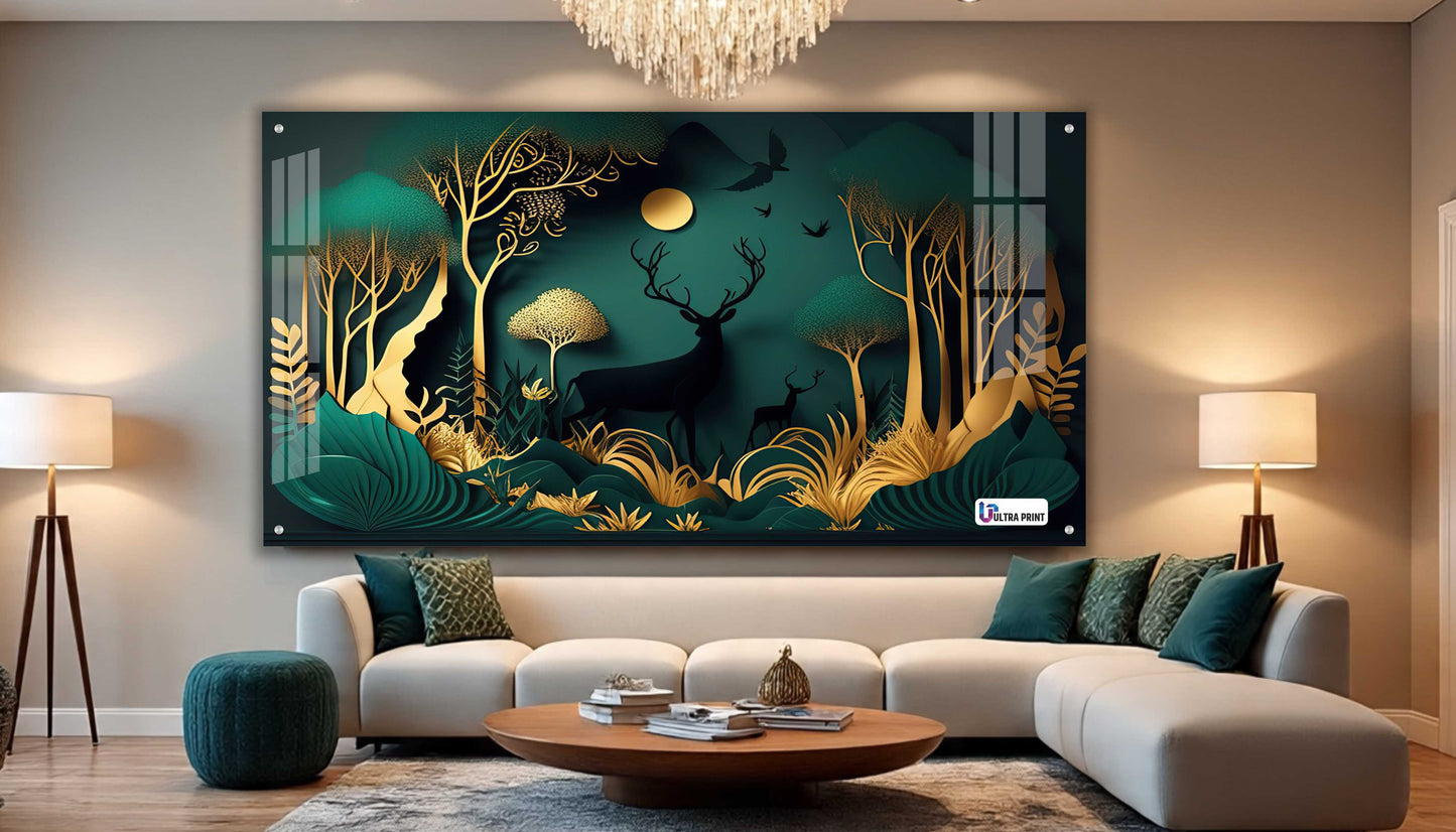 Moonlight Deer Forest Acrylic Wall Art