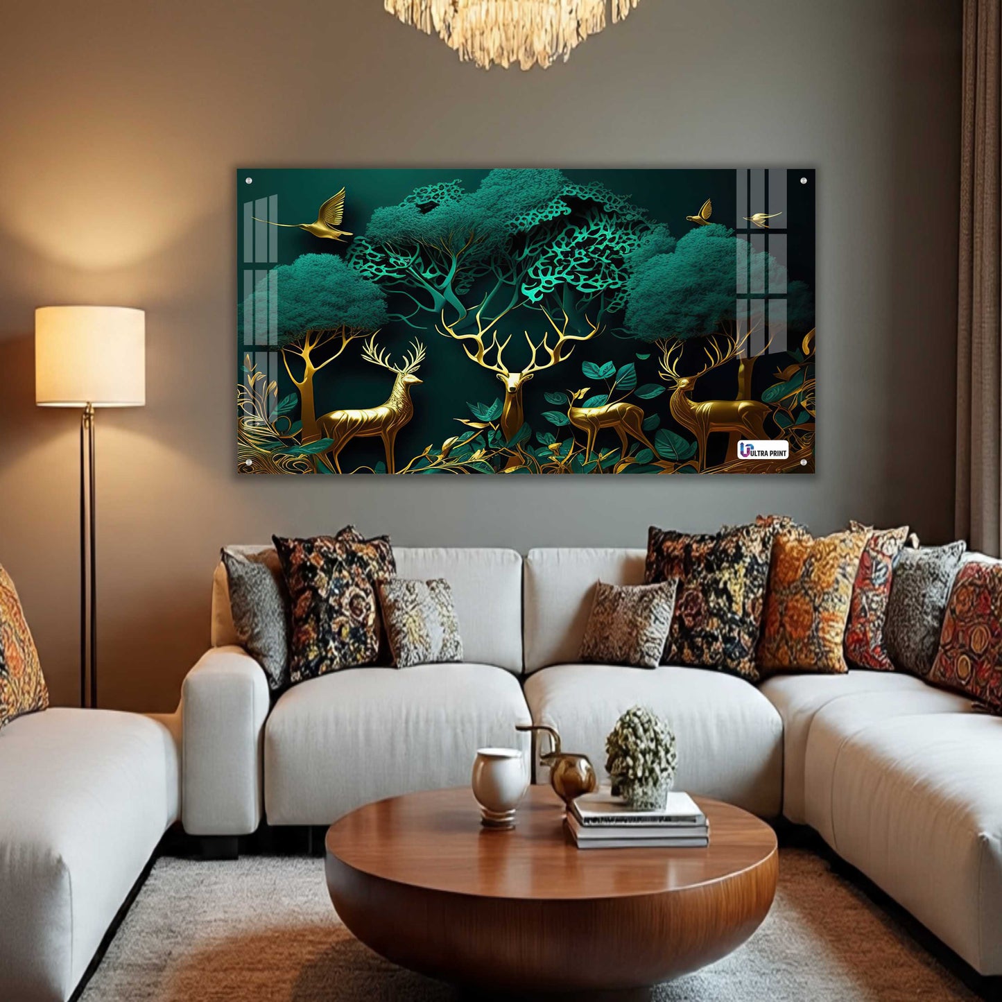 Enchanted Golden Deer Grove Acrylic Wall Art