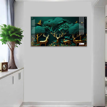 Enchanted Golden Deer Grove Acrylic Wall Art