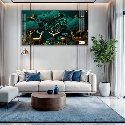 Enchanted Golden Deer Grove Acrylic Wall Art