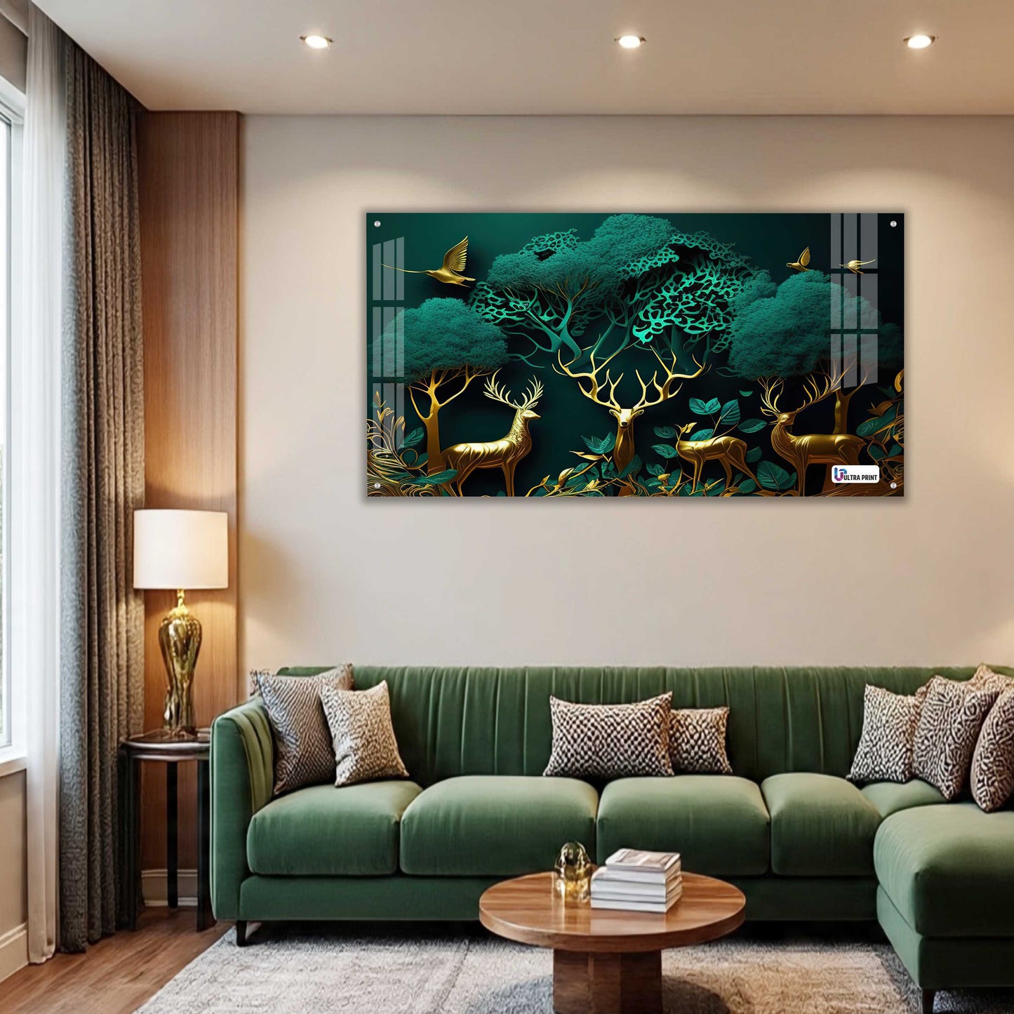Enchanted Golden Deer Grove Acrylic Wall Art