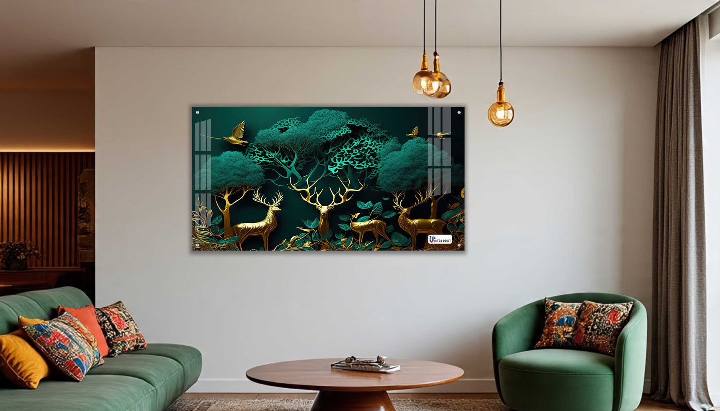 Enchanted Golden Deer Grove Acrylic Wall Art