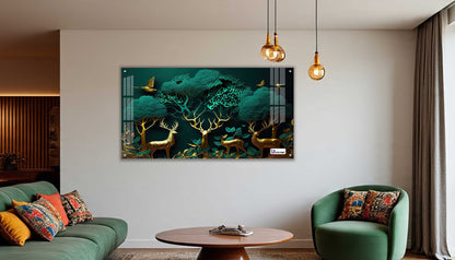 Enchanted Golden Deer Grove Acrylic Wall Art