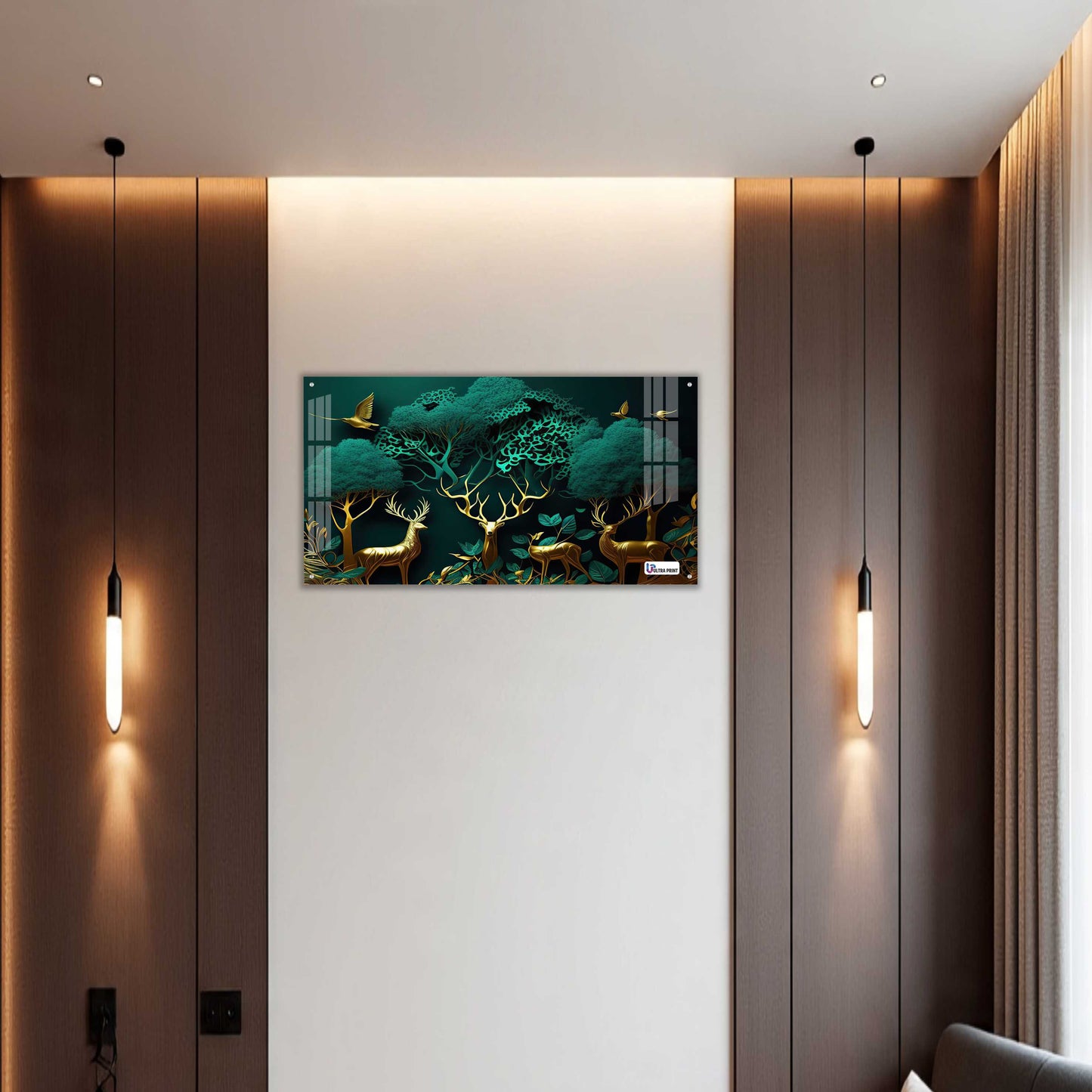 Enchanted Golden Deer Grove Acrylic Wall Art