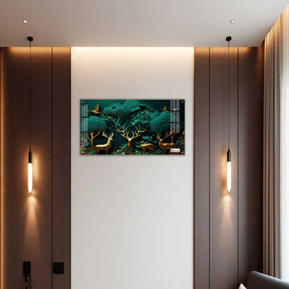 Enchanted Golden Deer Grove Acrylic Wall Art