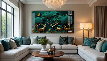 Enchanted Golden Deer Grove Acrylic Wall Art