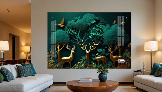 Enchanted Golden Deer Grove Acrylic Wall Art