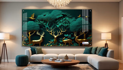 Enchanted Golden Deer Grove Acrylic Wall Art