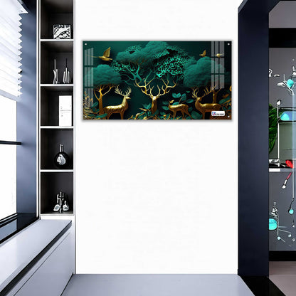 Enchanted Golden Deer Grove Acrylic Wall Art