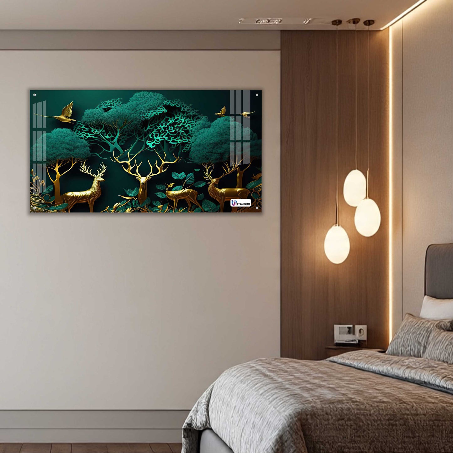 Enchanted Golden Deer Grove Acrylic Wall Art