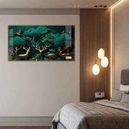 Enchanted Golden Deer Grove Acrylic Wall Art