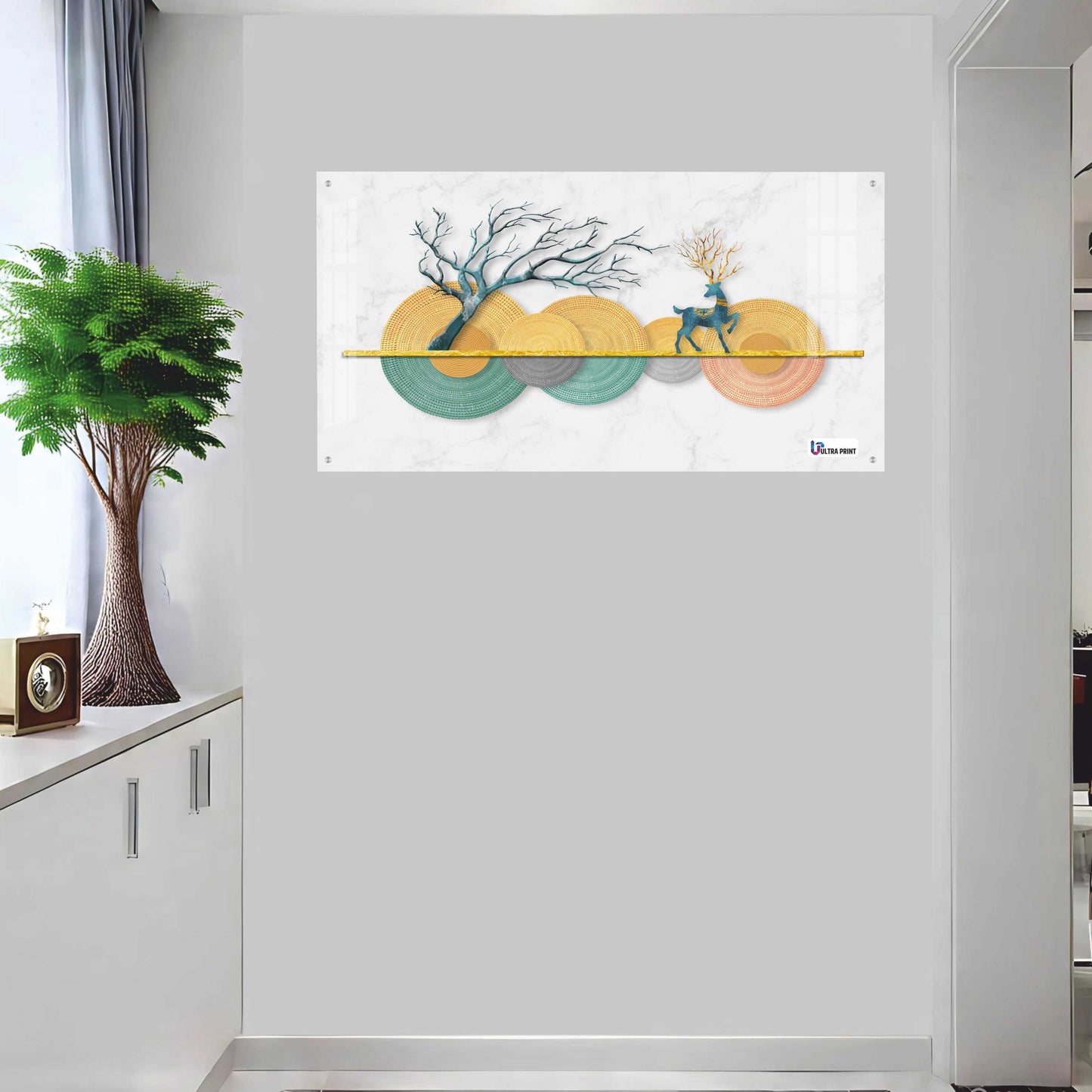Modern Pastel Deer & Tree Abstract Acrylic Wall Art