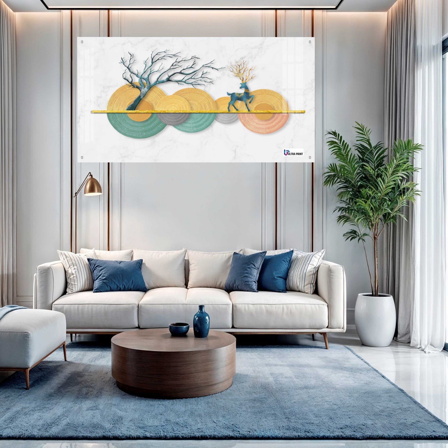 Modern Pastel Deer & Tree Abstract Acrylic Wall Art