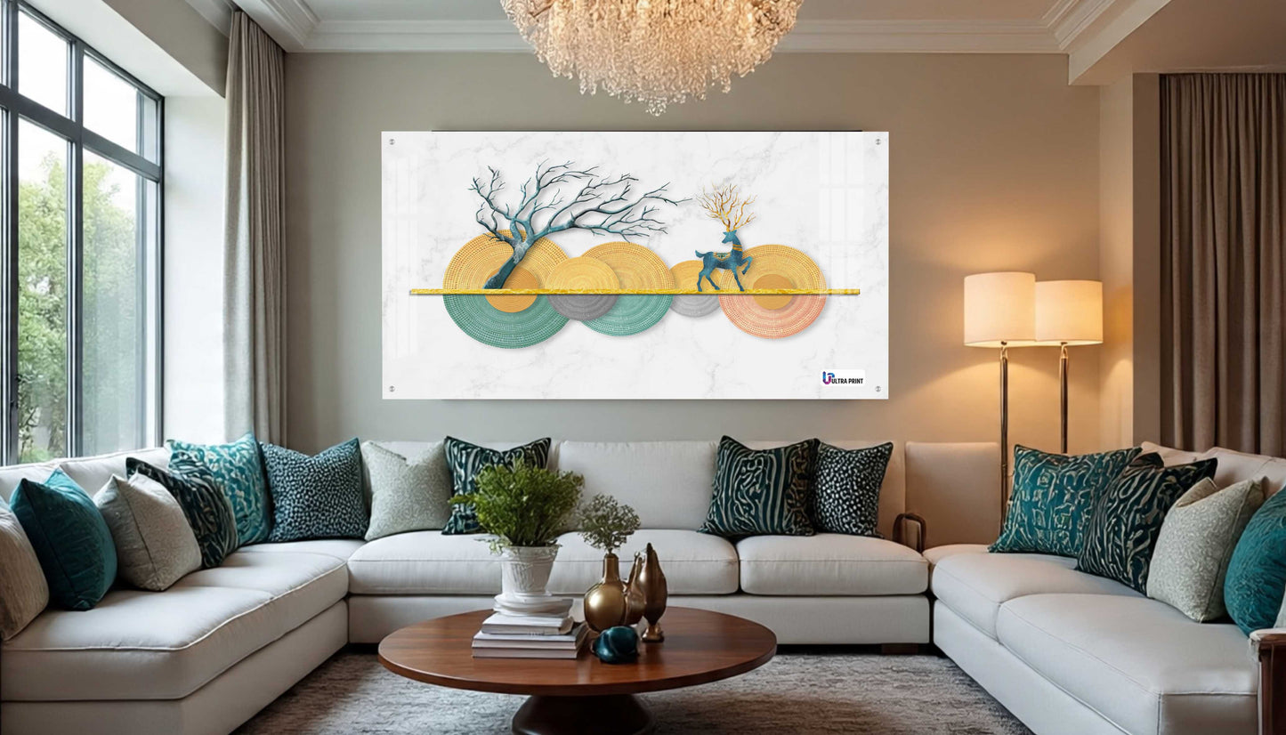 Modern Pastel Deer & Tree Abstract Acrylic Wall Art