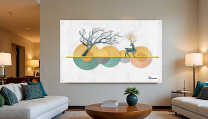 Modern Pastel Deer & Tree Abstract Acrylic Wall Art