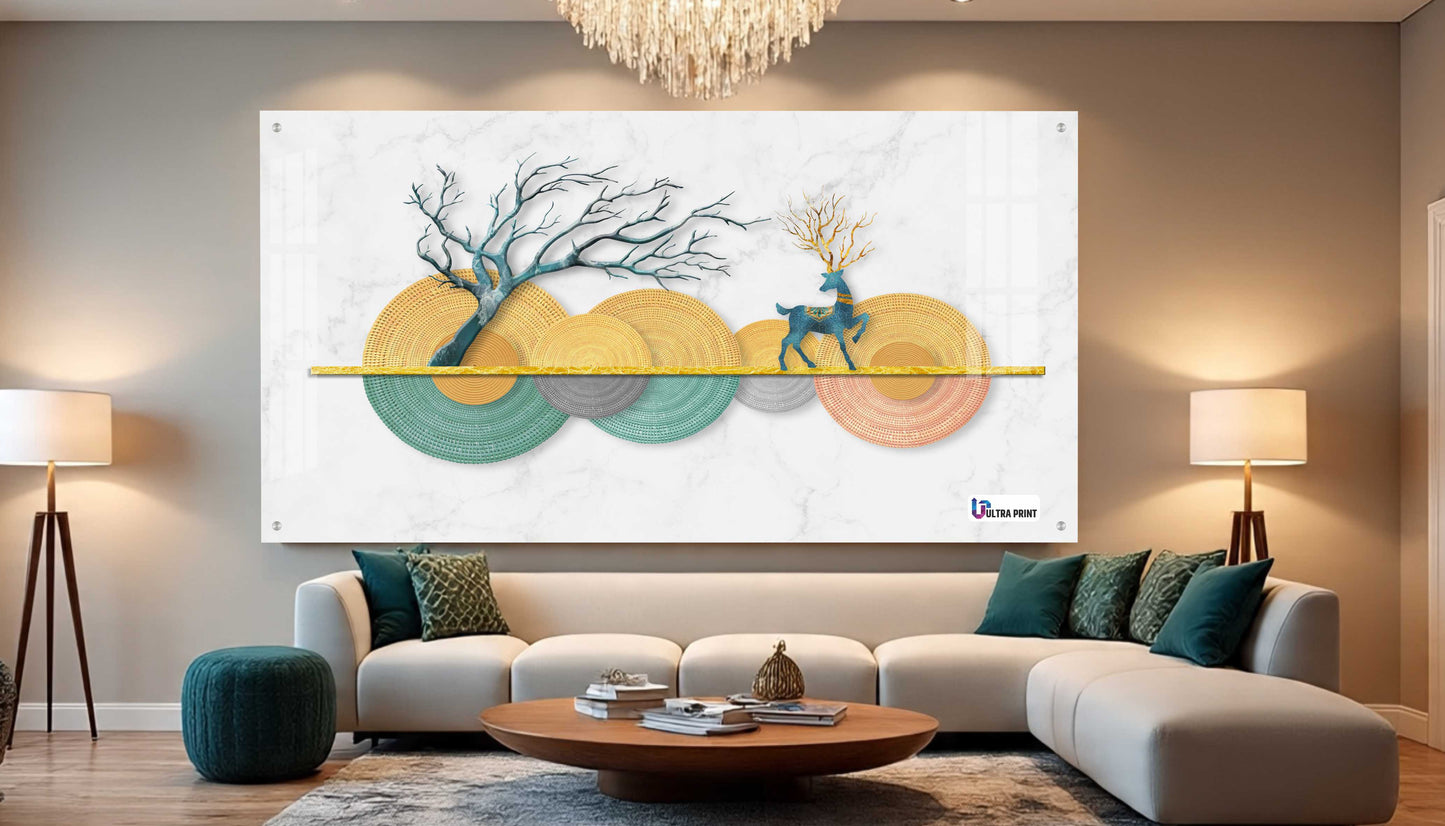 Modern Pastel Deer & Tree Abstract Acrylic Wall Art