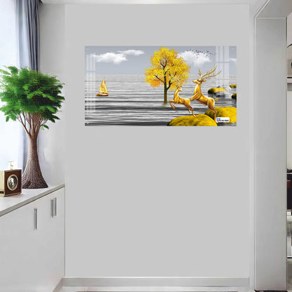 Golden Deer Landscape Luxury Acrylic Wall Art