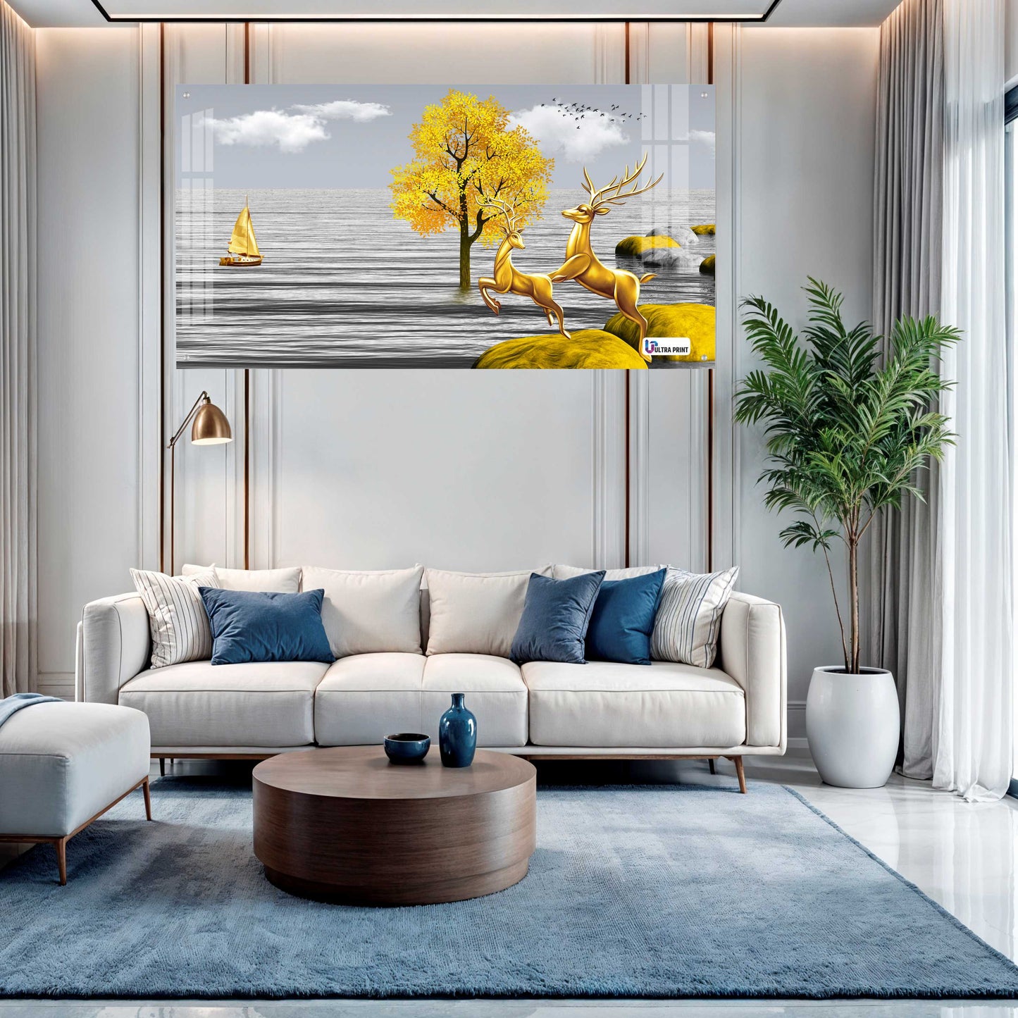 Golden Deer Landscape Luxury Acrylic Wall Art