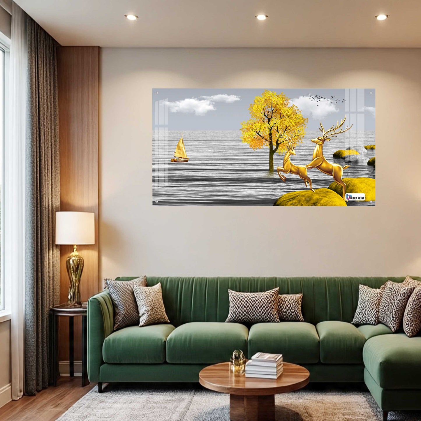 Golden Deer Landscape Luxury Acrylic Wall Art