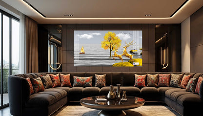 Golden Deer Landscape Luxury Acrylic Wall Art
