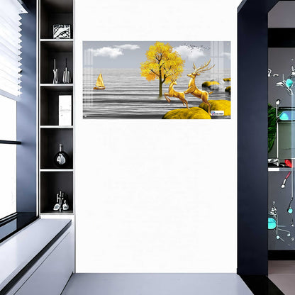 Golden Deer Landscape Luxury Acrylic Wall Art