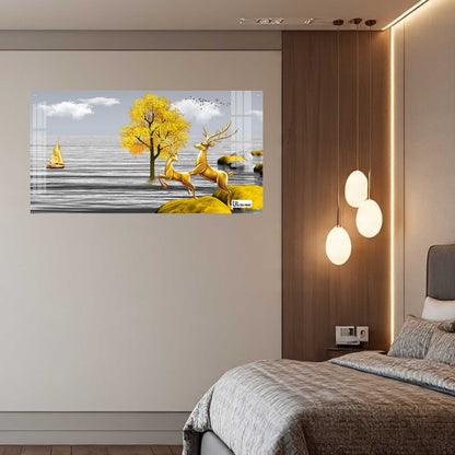 Golden Deer Landscape Luxury Acrylic Wall Art