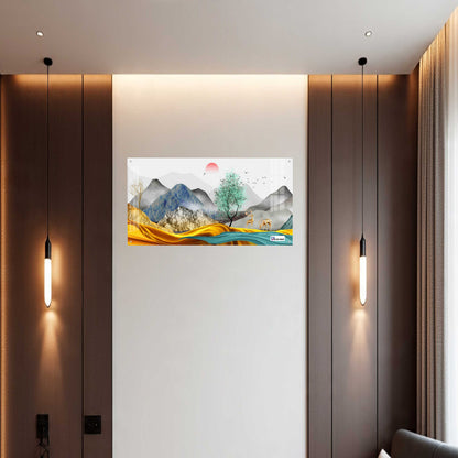 Modern Golden Hills & Deer Scenic Acrylic Wall Art