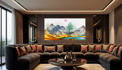 Modern Golden Hills & Deer Scenic Acrylic Wall Art