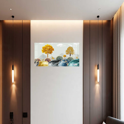 Contemporary Marble Hills & Golden Deer Landscape Acrylic Wall Art