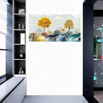 Contemporary Marble Hills & Golden Deer Landscape Acrylic Wall Art