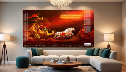 Bhagavad Gita Krishna Arjuna Kurukshetra Chariot Wall Art