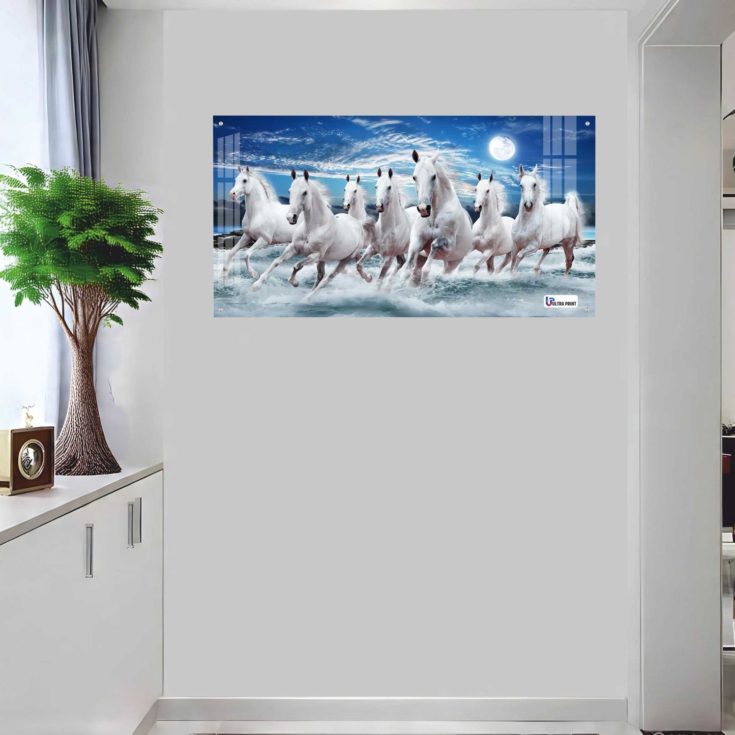 Majestic White Horses Running in Ocean Acrylic Wall Art