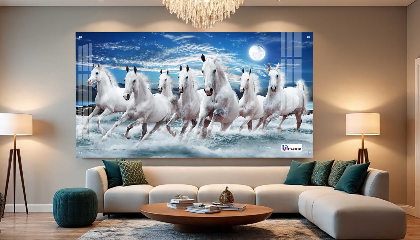 Majestic White Horses Running in Ocean Acrylic Wall Art