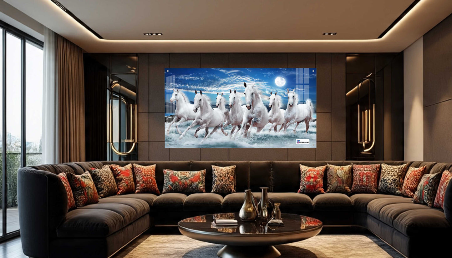 Majestic White Horses Running in Ocean Acrylic Wall Art