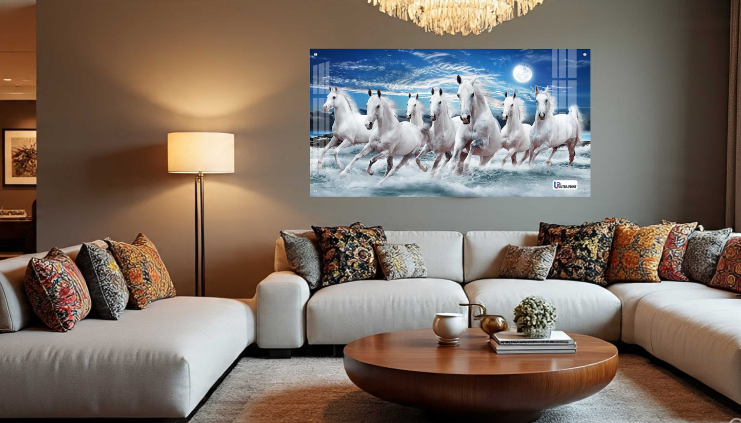 Majestic White Horses Running in Ocean Acrylic Wall Art