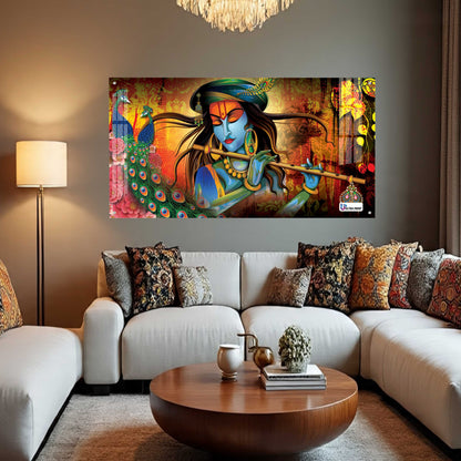 Divine Krishna Flute Melody Modern Spiritual Wall Art