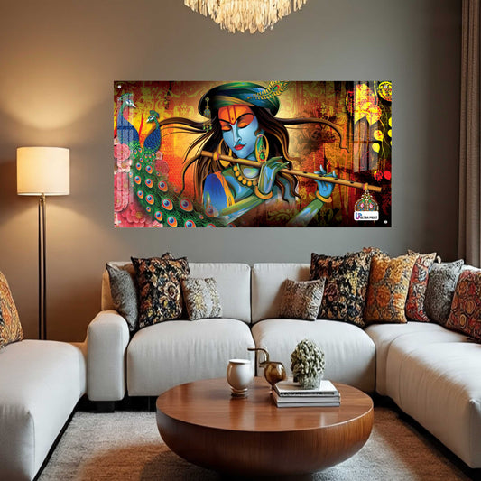 Divine Krishna Flute Melody Modern Spiritual Wall Art