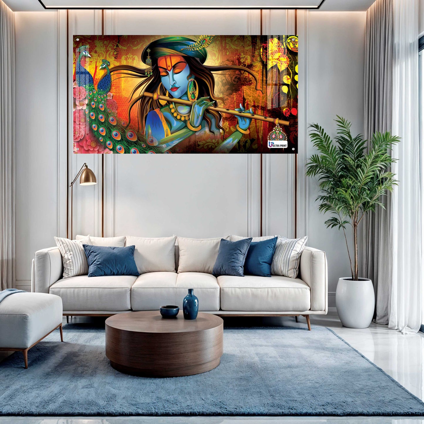 Divine Krishna Flute Melody Modern Spiritual Wall Art