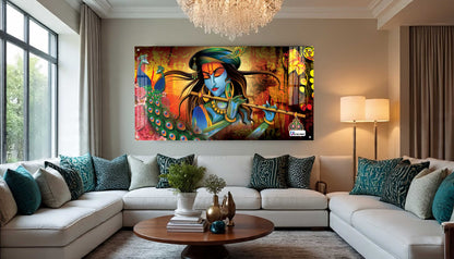 Divine Krishna Flute Melody Modern Spiritual Wall Art