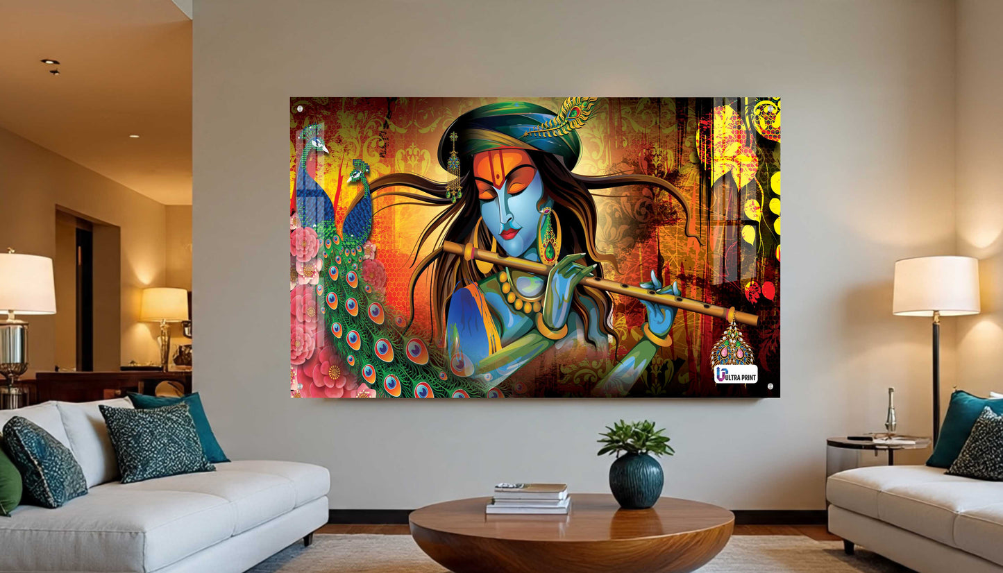 Divine Krishna Flute Melody Modern Spiritual Wall Art