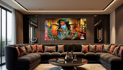Divine Krishna Flute Melody Modern Spiritual Wall Art