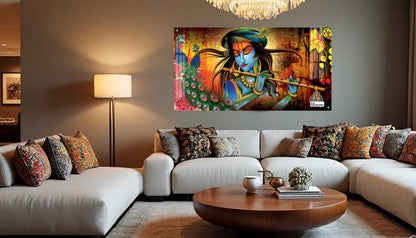 Divine Krishna Flute Melody Modern Spiritual Wall Art