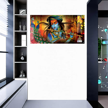 Divine Krishna Flute Melody Modern Spiritual Wall Art