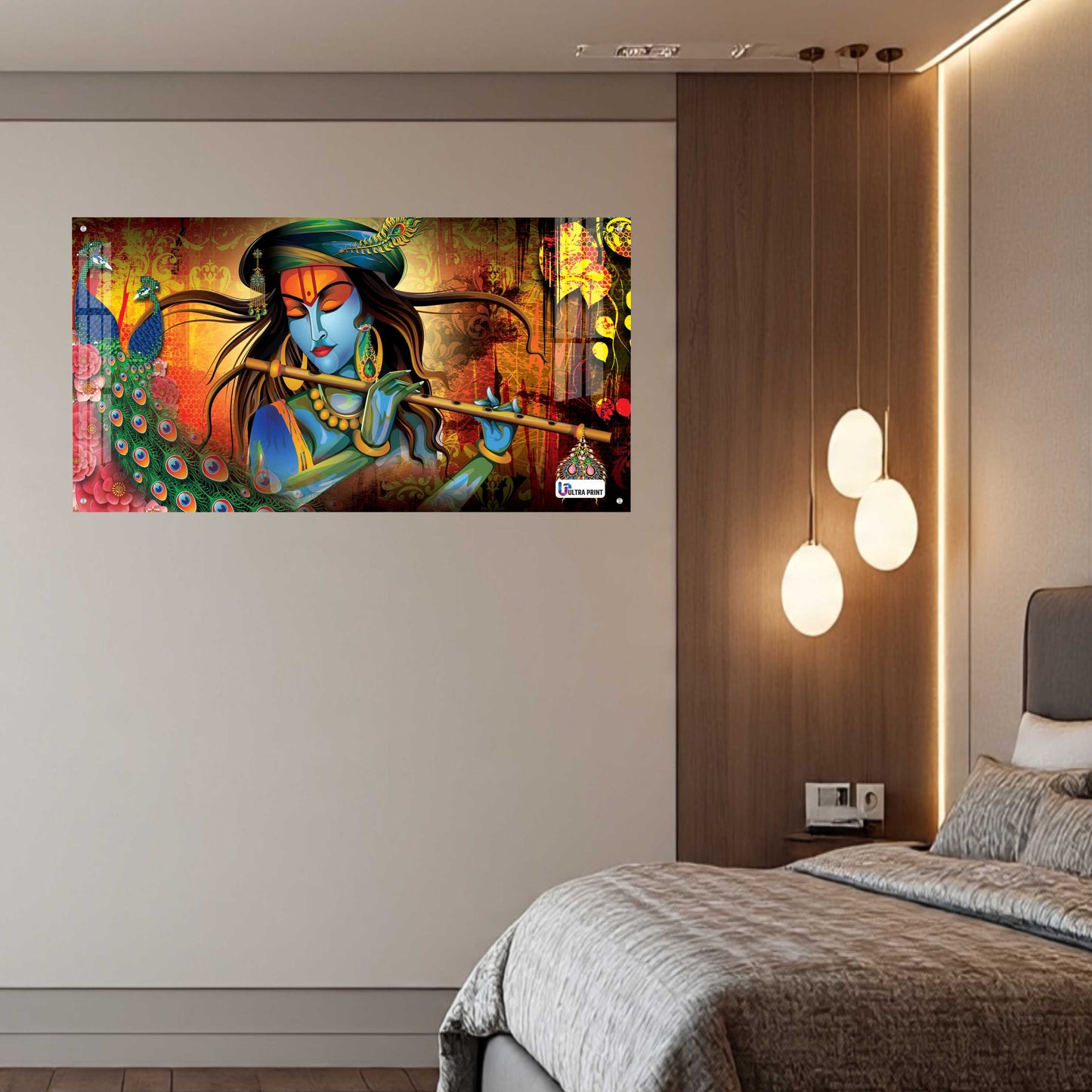 Divine Krishna Flute Melody Modern Spiritual Wall Art
