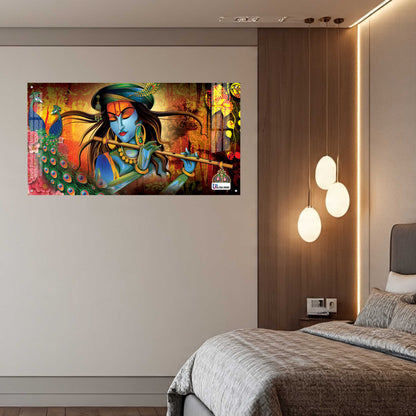 Divine Krishna Flute Melody Modern Spiritual Wall Art