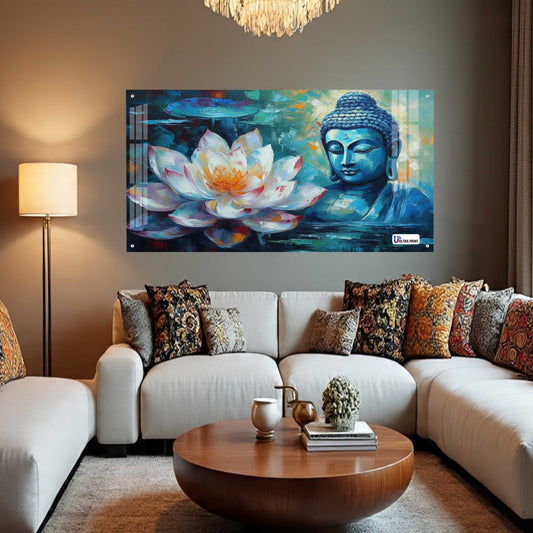 Blue Buddha with Lotus Abstract Spiritual Wall Art