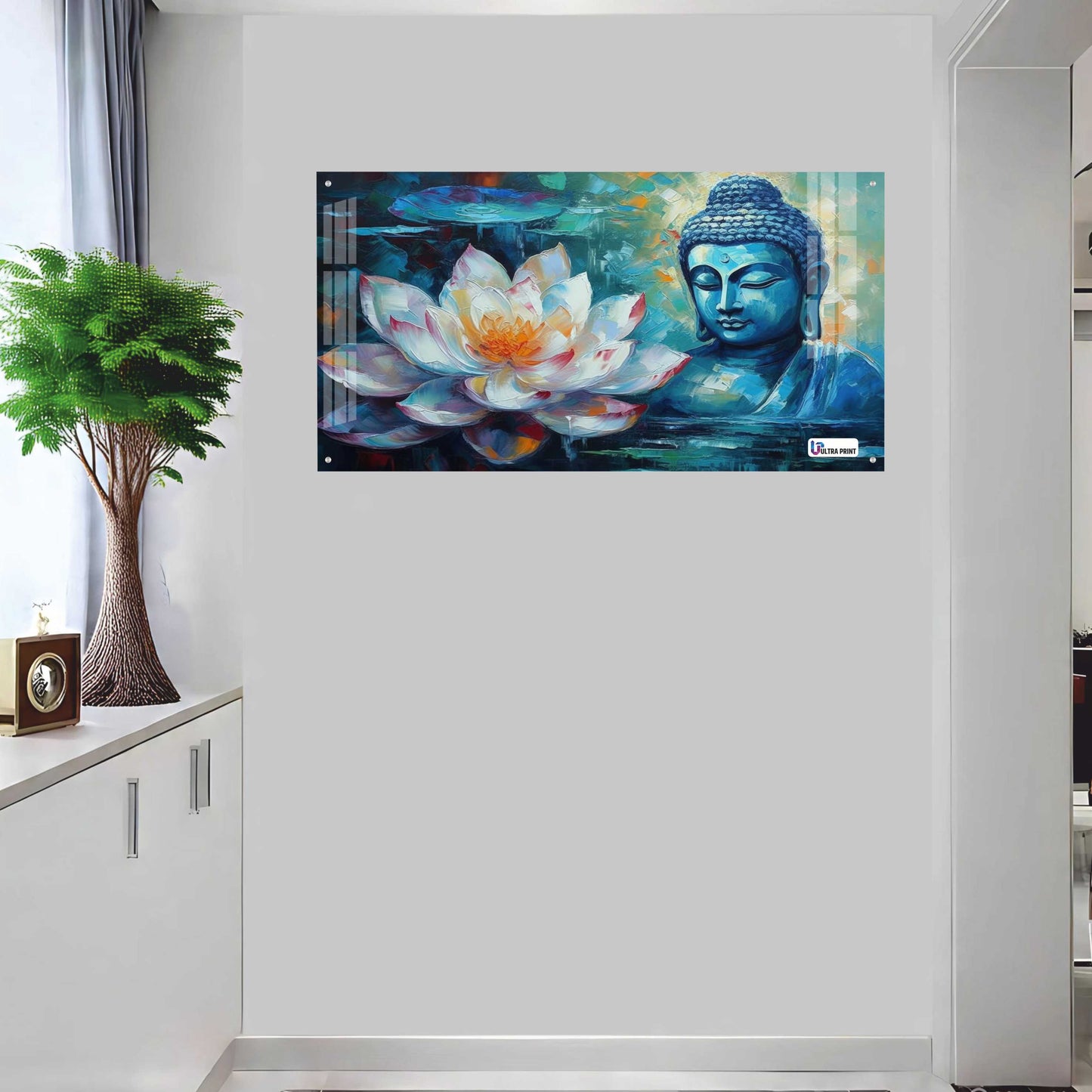 Blue Buddha with Lotus Abstract Spiritual Wall Art