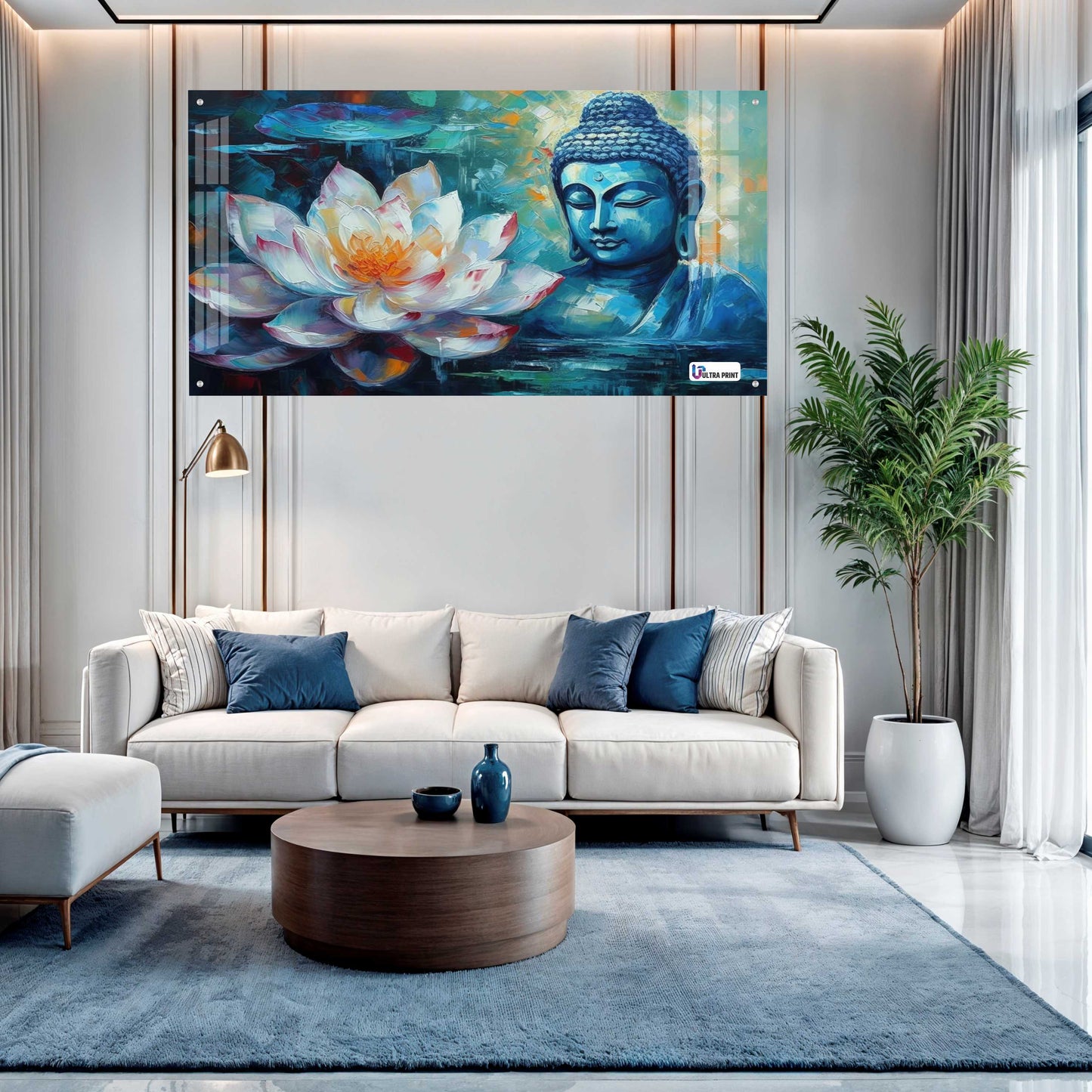 Blue Buddha with Lotus Abstract Spiritual Wall Art