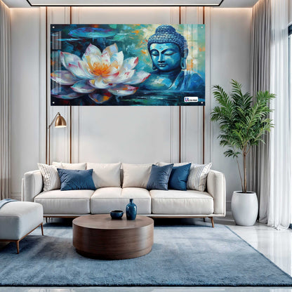 Blue Buddha with Lotus Abstract Spiritual Wall Art