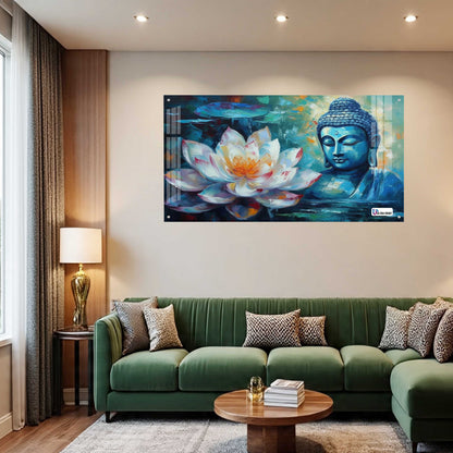 Blue Buddha with Lotus Abstract Spiritual Wall Art